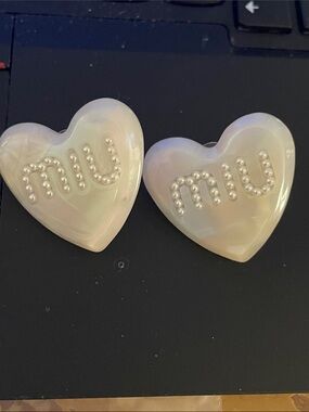 Miu Miu pearlescent heart pearl logo earrings - authentic - adorable